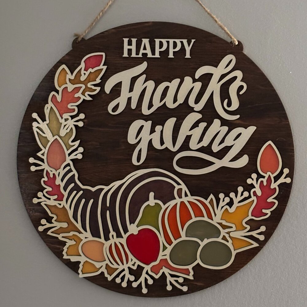 🌻 Thanksgiving Cornucopia Wooden Door Sign